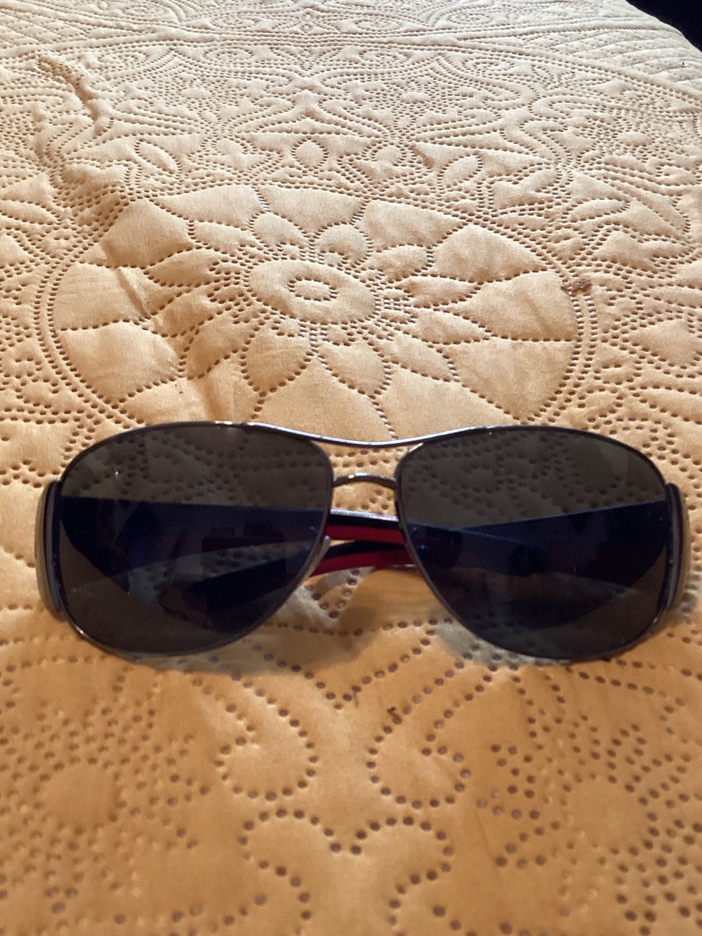 Prada Aviator Sunglasses in Black with Red Temples